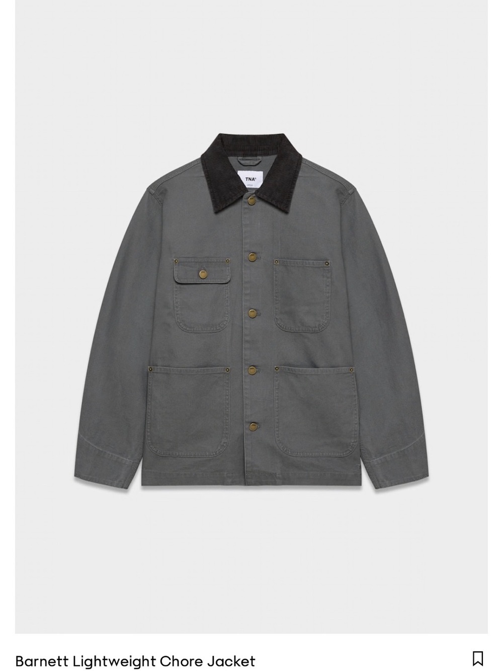 Aritzia Lightweight Chore Jacket in charcoal with black collar